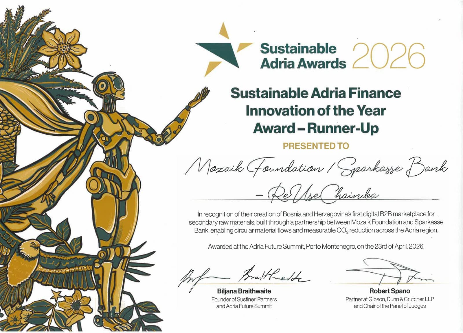 Sustainable Adria - Finance Innovation of the Year, Runner Up